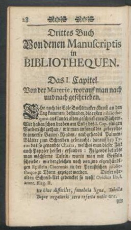 Drittes Buch Von denen Manuscriptis in Bibliothequen.
