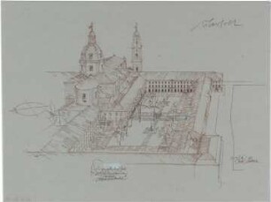 Gsaenger, Gustav; München, Theatinerstr.; Bayerisches Kultusministerium, Erweiterung - Erweiterungsbau, Zwischenbau (Vogelperspektive)