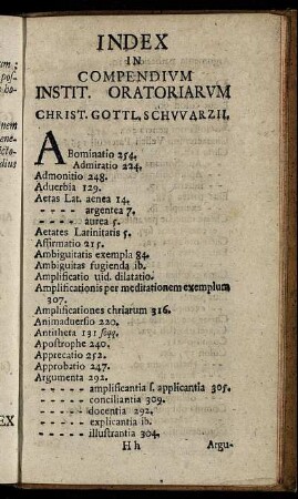 Index In Compendium Instit. Oratoriarum