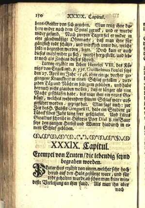 XXXIX. Capitul. Exempel von Leuten / die lebendig seynd begraben worden.