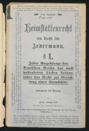 Heimstättenrecht, ein Recht für Jedermann ...