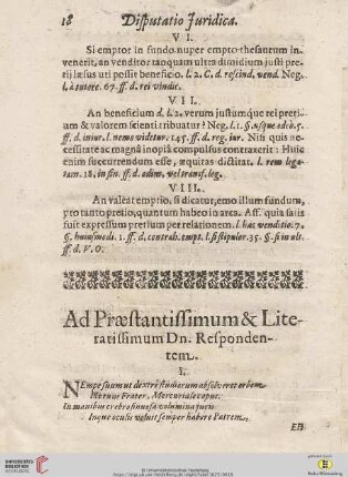Ad Præstantissimum & Literatissimum Dn. Respondentem