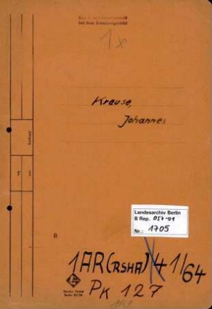 Personenheft Johannes Krause (*03.08.1886), Ministerialrat
