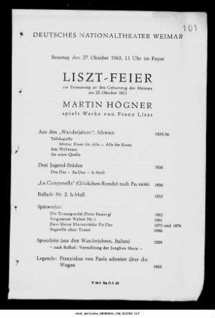 Liszt-Feier zur Erinnerung an den Geburtstag des Meisters
