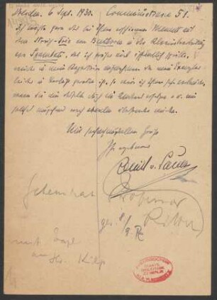 Brief an B. Schott's Söhne : 06.09.1930