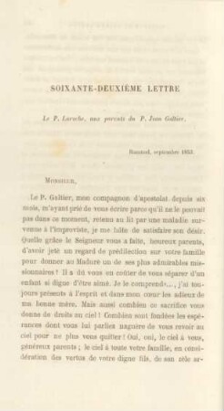 Soixante-deuxième lettre. Le P. Laroche, aux parents du P. Jean Galtier