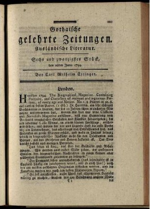 Sechs und zwanzigstes Stück, den 28ten Junii 1794.