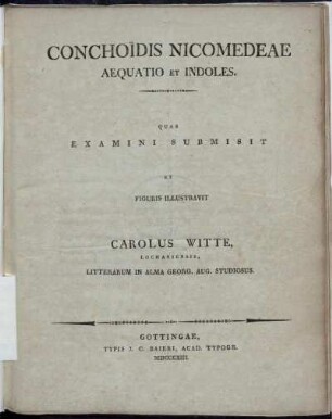 Conchoïdis Nicomedeae Aequatio et Indoles