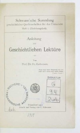 Anleitung zur geschichtlichen Lektüre