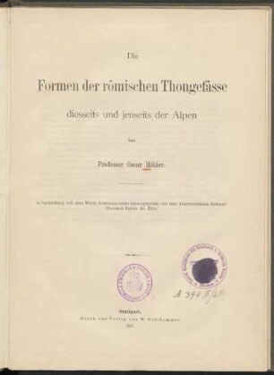Die Formen der römischen Thongefäße diesseits und jenseits der Alpen