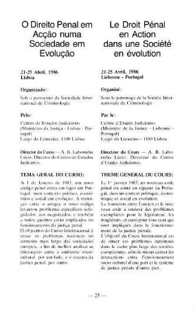 25, O Direito Penal em Acção numa Sociedade em Evolução - Le droit pénal en action dans une société en évolution