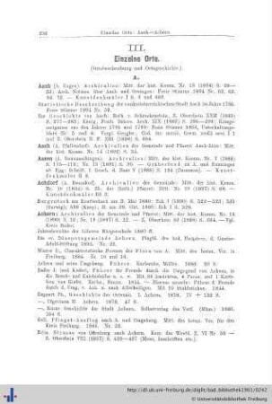 III. Einzelne Orte (in alphabetischer Reihenfolge).