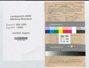 Entnazifizierung August Vomhof, geb. 09.09.1889 (Bankangest.)