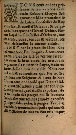 Edict du roy Charles pour les marchands frequentans la rivière de Loire ...