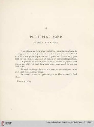 Petit Plat Rond (Faenza XVe siècle)