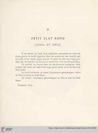 Petit Plat Rond (Faenza XVe siècle)