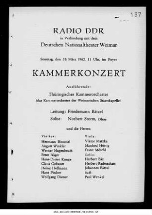 Radio DDR [...] Kammerkonzert [...] Thüringisches Kammerorchester