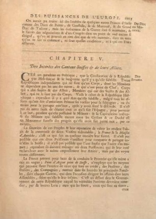 Chapitre V. Des Intérets des Cantons Suisses & de leurs Alliez.