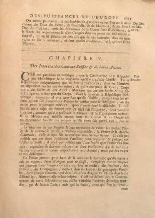 Chapitre V. Des Intérets des Cantons Suisses & de leurs Alliez.
