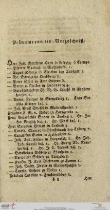 Pränumeranten - Verzeichniß