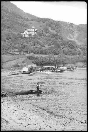 Aussig-Wannow. Partie an der Elbe mit Dampfschiff-Landeplatz und Dampfer "Wettin"