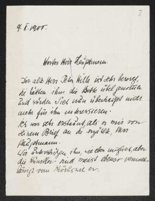 Brief von Else Lasker-Schüler an Gerhart Hauptmann