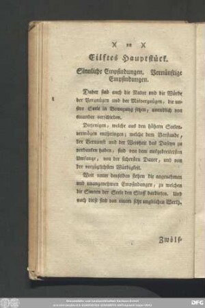 Eilftes Hauptstück. Sinnliche Empfindungen. Vernünftige Empfindungen.