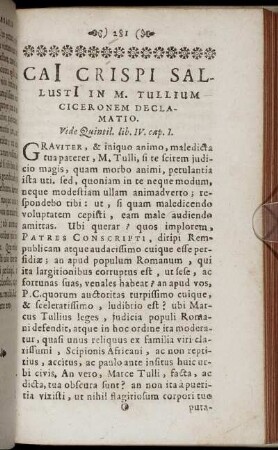 Gaii Crispi Sallustii In M. Tullium Ciceronem Declamatio.