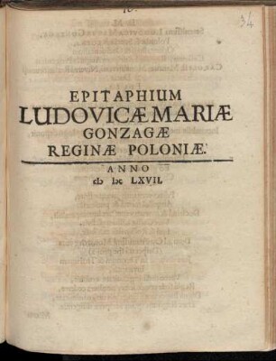 Epitaphium Ludovicae Mariae Gonzagae Reginae Poloniae