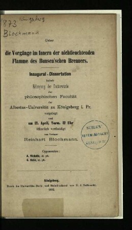 Ueber die Vorgänge im Innern der nichtleuchtenden Flamme des Bunsen'schen Brenners