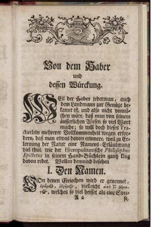 Von dem Haber und dessen Würckung