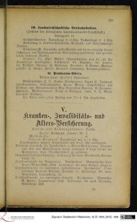 V. Kranken-, Invaliditäts- und Alters-Versicherung.