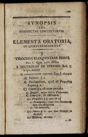 Synopsis Vel Cospectus Contentorum.