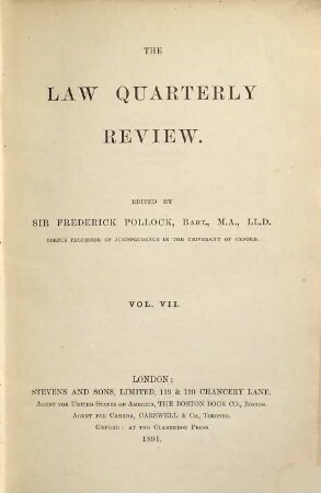 The Law quarterly review. 7. 1891