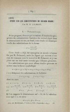 Étude sur les substitutions du second degré.