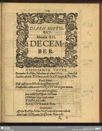 Diarii Historici Mensis XII. December