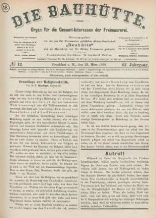No 12. Frankfurt a. M., den 23. März 1918. 61. Jahrgang.
