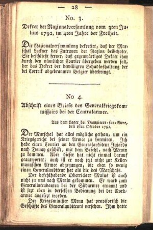 No. 4. Abschrift eines Briefs des Generalkriegskommissairs bei der Centralarmee.