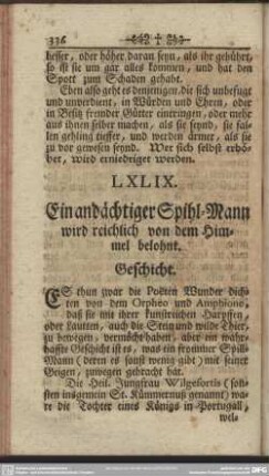 LXLIX. Ein andächtiger Spihl-Mann wird reichlich von dem Himmel belohnt. Geschicht