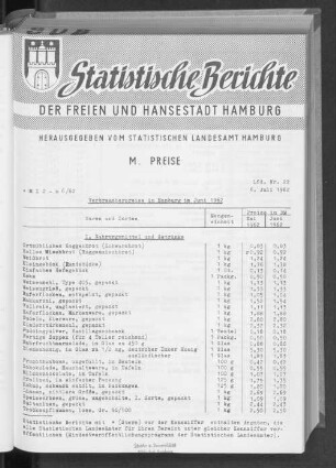 Verbraucherpreise in Hamburg im Juni 1962 : Lfd. Nr. 22