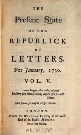 The present state of the republick of letters. 5. 1730, Jan.