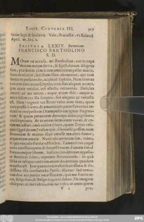 Epistola LXXIV. Bononiam. Francisco Bartholino S. D.