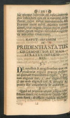 Caput Septimum. De Prudentia Status Circa Ministros Et Magistratus Inferiores.