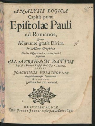 Analysis Logica Capitis primi Epistolae Pauli ad Romanos