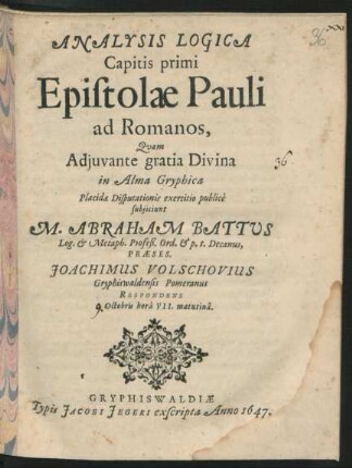 Analysis Logica Capitis primi Epistolae Pauli ad Romanos
