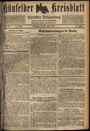 Erste Ausgabe vom Samstag, den 20. April 1929.