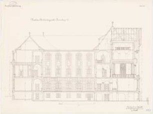 Oberlandesgericht, Naumburg/Saale: Querschnitt mit Aufriss Hofansicht 1:50