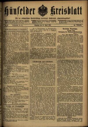 Ausgabe vom Samstag, den 19. April 1919.