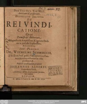Disputatio Iuridica De Rei Vindicatione