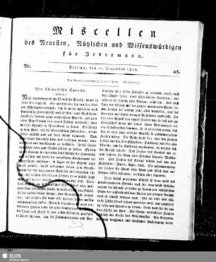Miscellen des Neuesten, Nützlichen und Wissenswürdigen für Jedermann